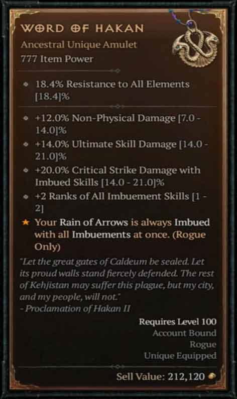 word of hakan diablo 4 drop rate <b>Lucky Hit: Your Marksman Skills have up to a 10% chance to create an arrow storm at the enemy’s location, dealing 171 Physical damage over 3 seconds</b>